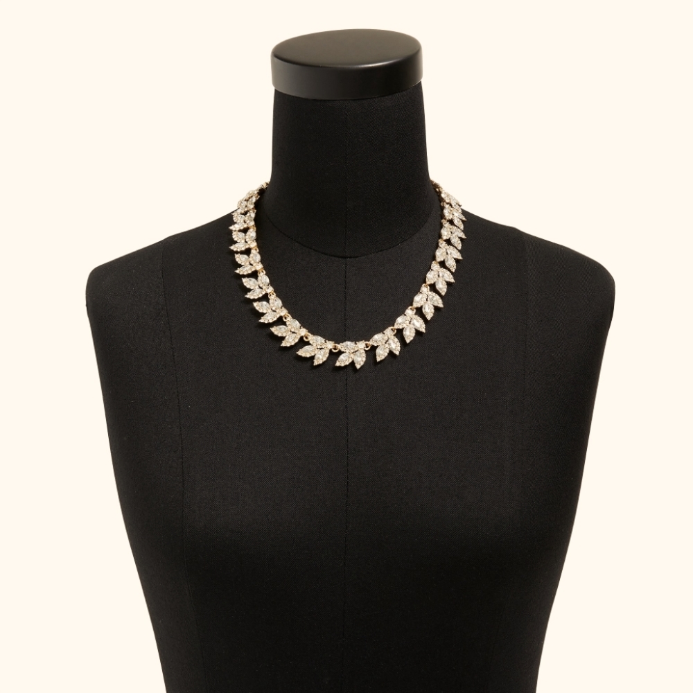 New! J.Crew White Crystal Leaves Statement Necklace Jewelry NWT